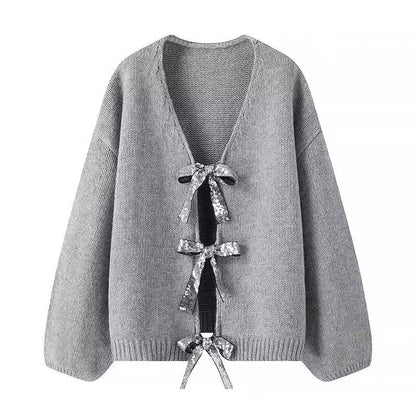 Damen Strickcardigan mit Schleifen Norvielle