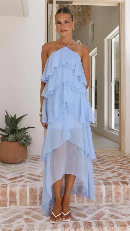 Damen Maxikleid mit Überwurf und Rüschen Norvielle