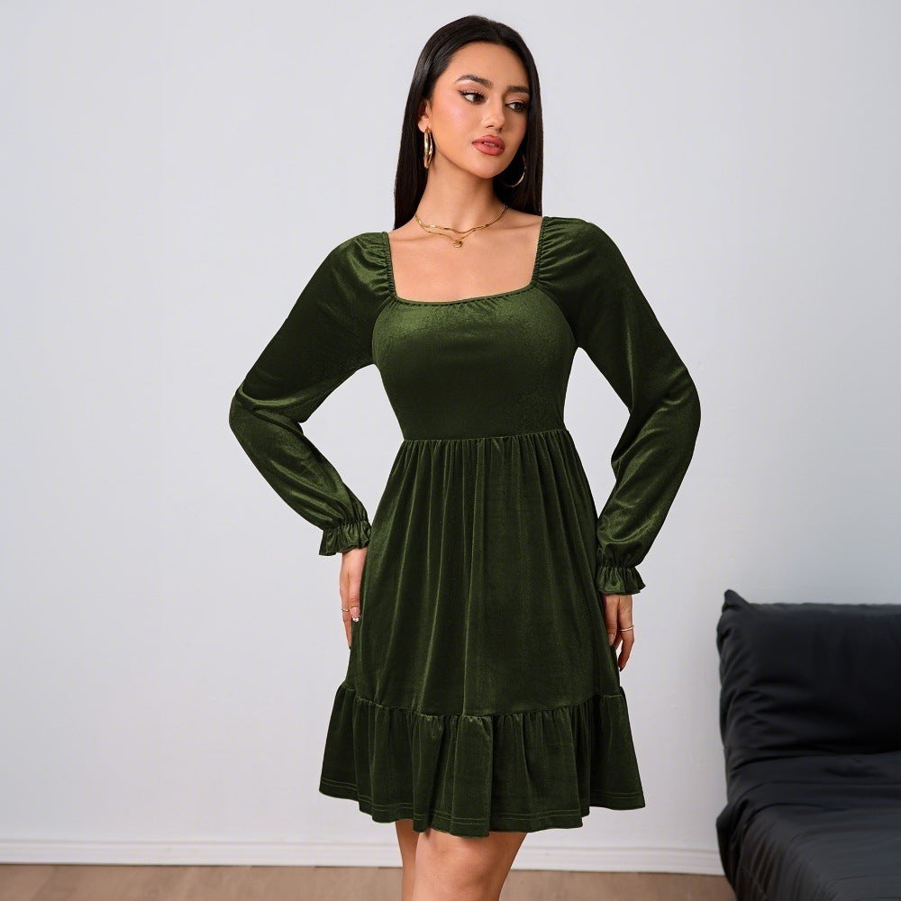 Damen Samt Minikleid mit Volant und Puffärmeln Norvielle