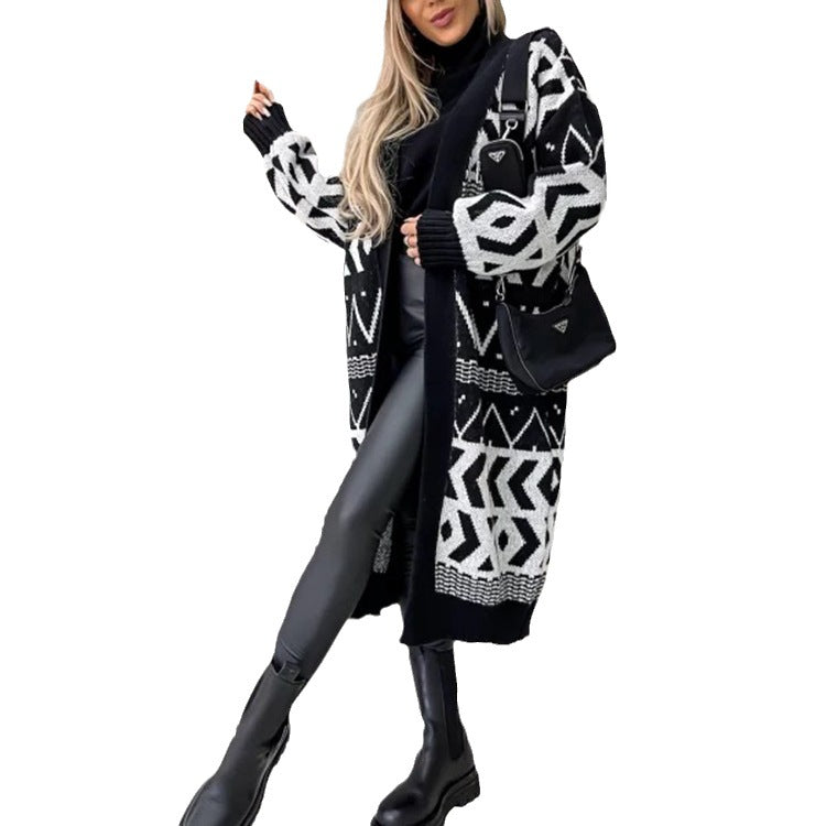 Damen Grobstrick-Cardigan Folkloristik Lässig Beige