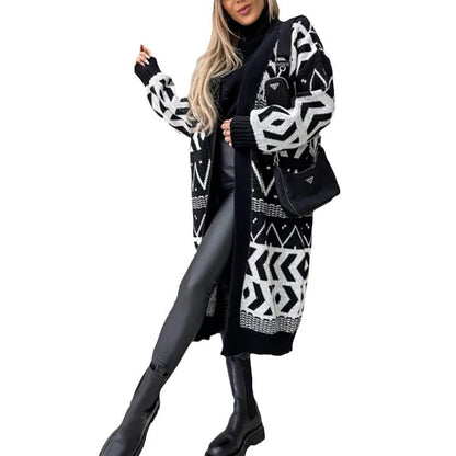 Damen Grobstrick-Cardigan Folkloristik Lässig Beige
