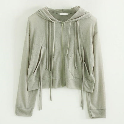 Damen Cropped Kapuzenjacke Reißverschluss Norvielle
