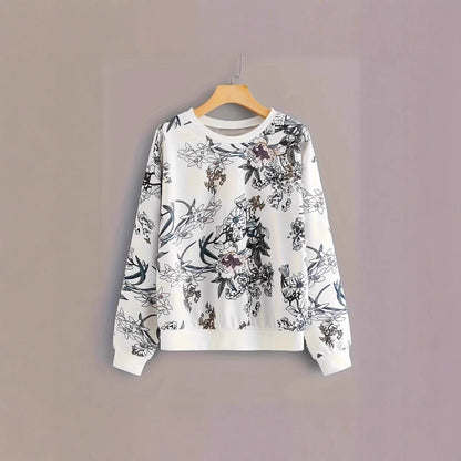 Damen Sweatshirt Floraler Druck Relaxed Fit Norvielle - Norvielle