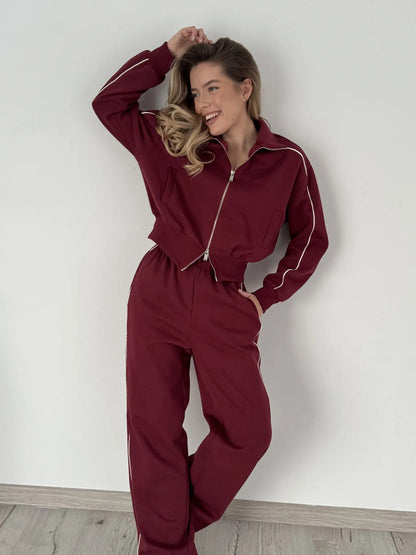 Damen Jogginganzug-Set mit Reißverschlüssen und Kontrastnähten