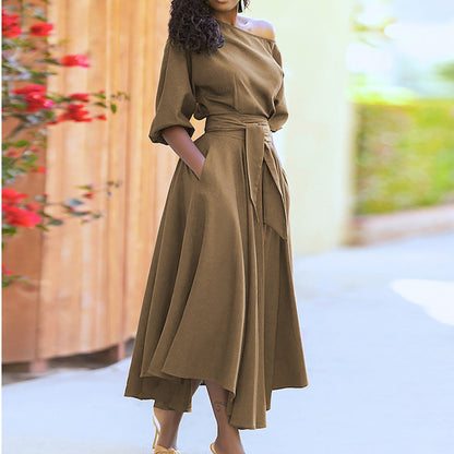 Damen Maxi-Kleid Asymmetrisch Mit Taschen Norvielle