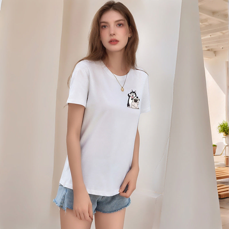 Damen T-Shirt Baumwolle Tiermuster Weiß