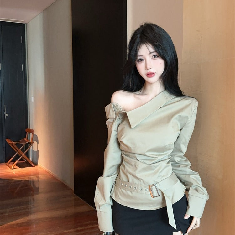 Damen Off-Shoulder mit Gürtel Dekorativ