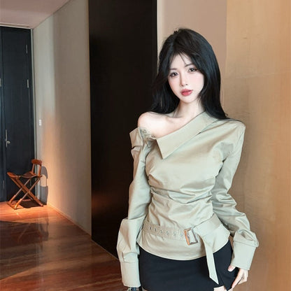 Damen Off-Shoulder mit Gürtel Dekorativ