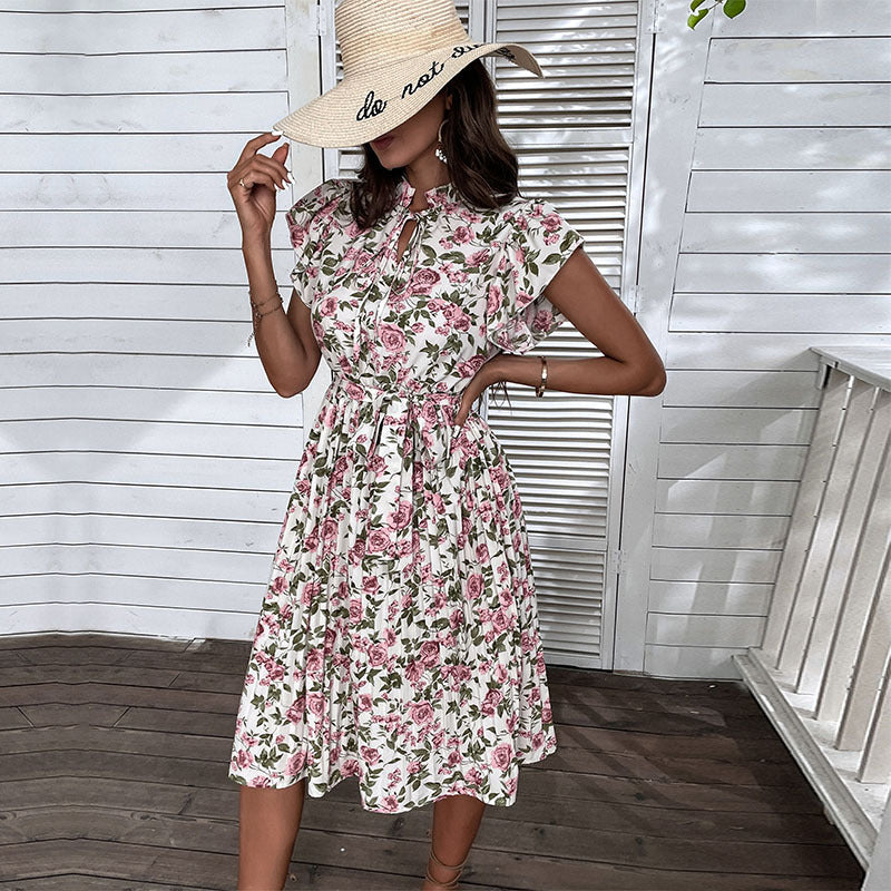 Damen Kleid Floralmuster Rüschenbesatz Norvielle