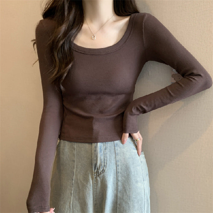 Damen Langarmshirt Figurbetont Weiter Ausschnitt Norvielle