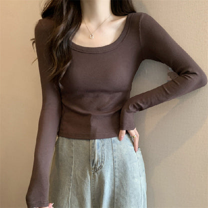 Damen Langarmshirt Figurbetont Weiter Ausschnitt Norvielle