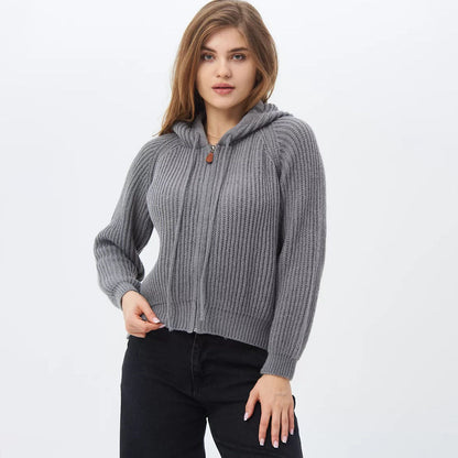Damen Hoodie Weiches RippstrickMaterial Kordelzug Schwarz - Norvielle
