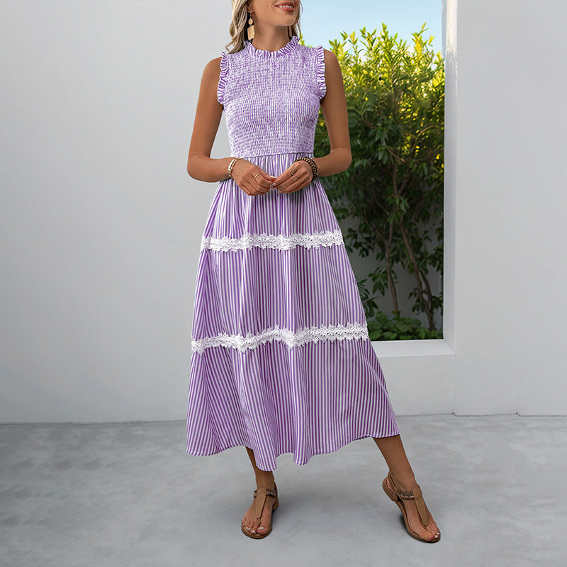 Damen Maxikleid Gestreift Voluminöse Rüschen Norvielle