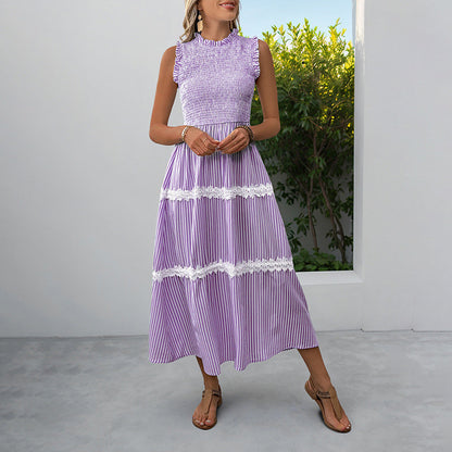 Damen Maxikleid Gestreift Voluminöse Rüschen Norvielle