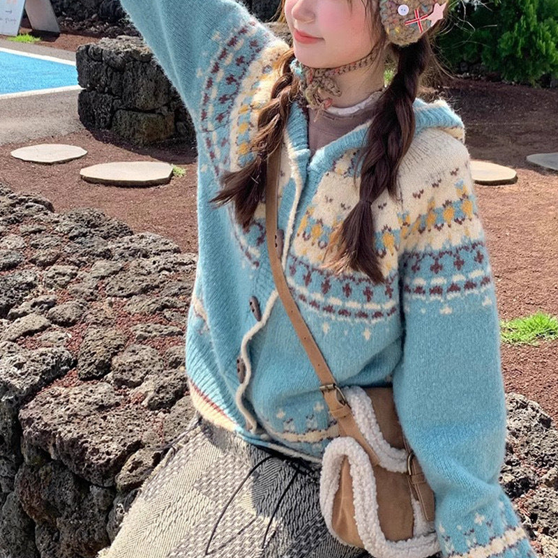 Damen Kapuzenpullover Folklore Muster Norvielle