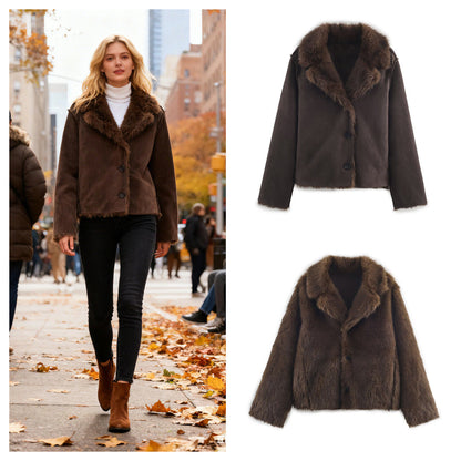 Damen Kunstlederjacke Teddyfutter Schwarz - Norvielle