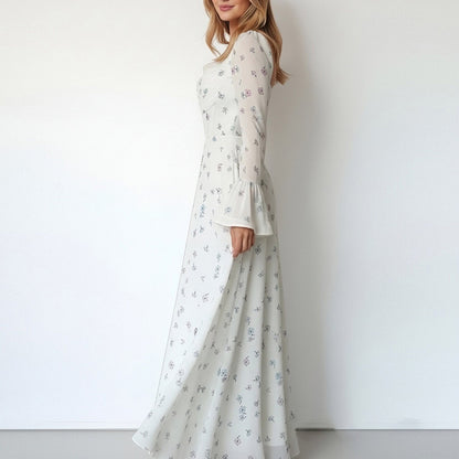 Damen Maxikleid mit Blumenapplikationen und Volumenärmeln Norvielle