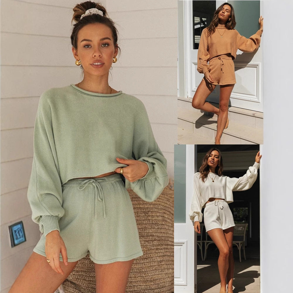 Damen Freizeit-Set Cropped Pullover und Shorts Norvielle - Norvielle