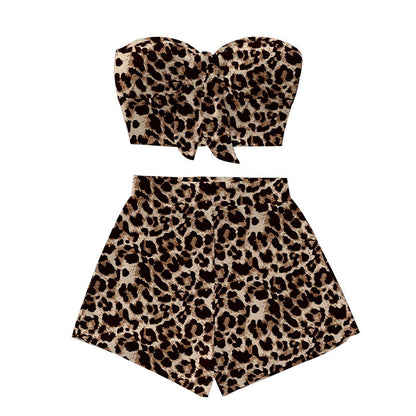 Damen Leopardenmuster Bikini-Set mit Bandeau-Oberteil und