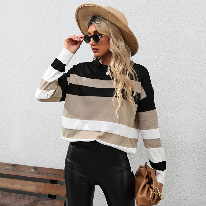 Damen Pullover Streifen Lässiger Schnitt Kontrastdetails Norvielle