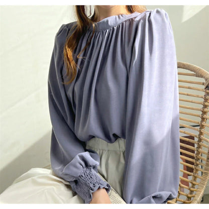 Damen Bluse Voluminöse Ärmel Stehkragen Norvielle