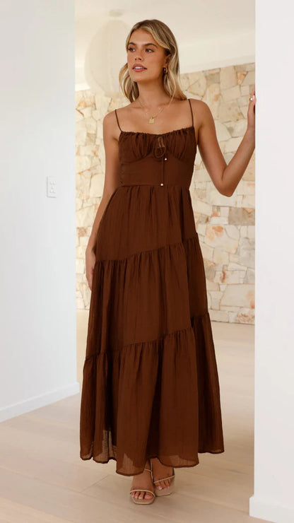 Damen Maxikleid Boho-Stil Voluminöser Rock Spaghettiträger Norvielle