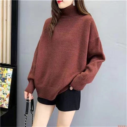 Damen Oversized Pullover Grobstrick Hochkragen Beige