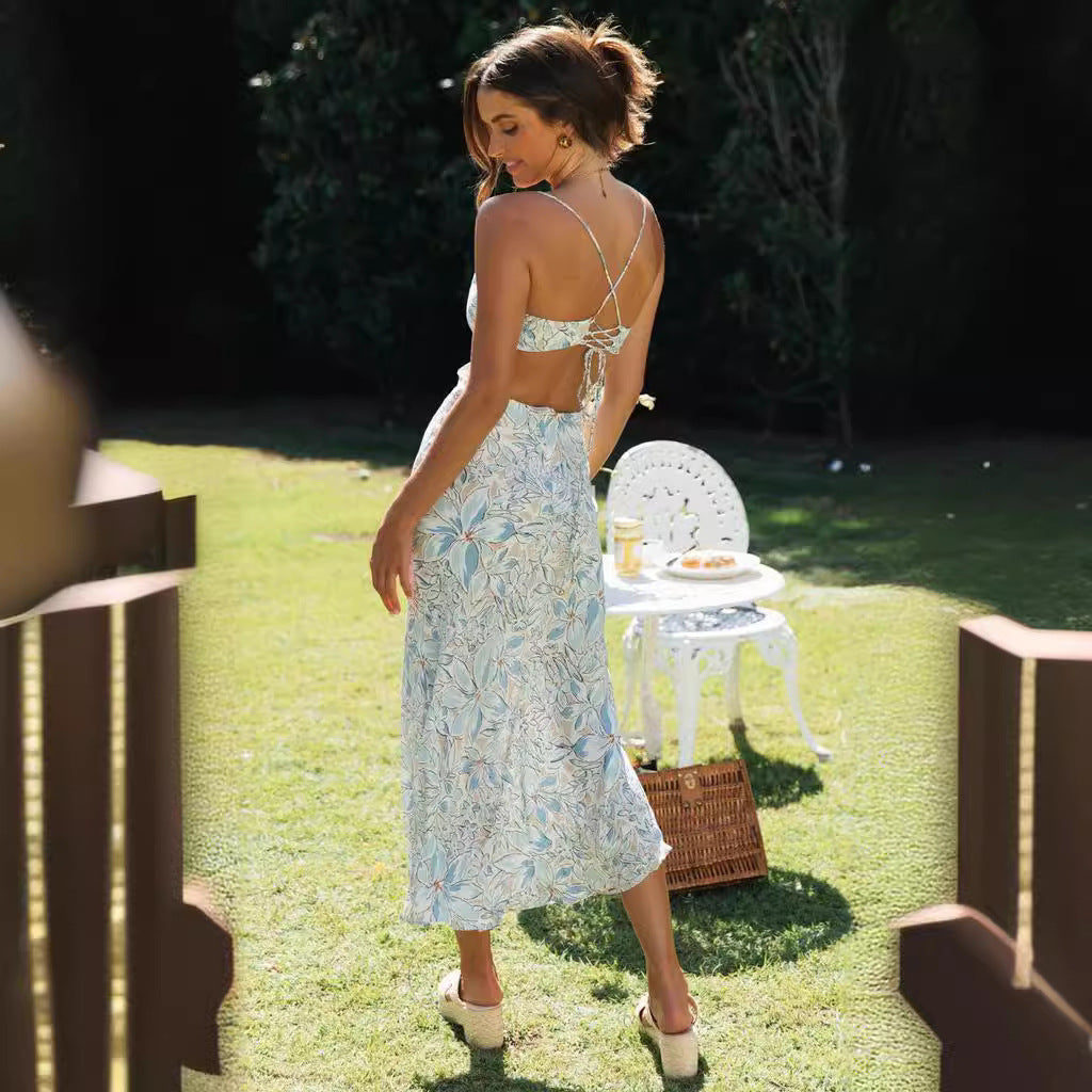 Damen Maxikleid floral Musterung Seitenschlitze Norvielle