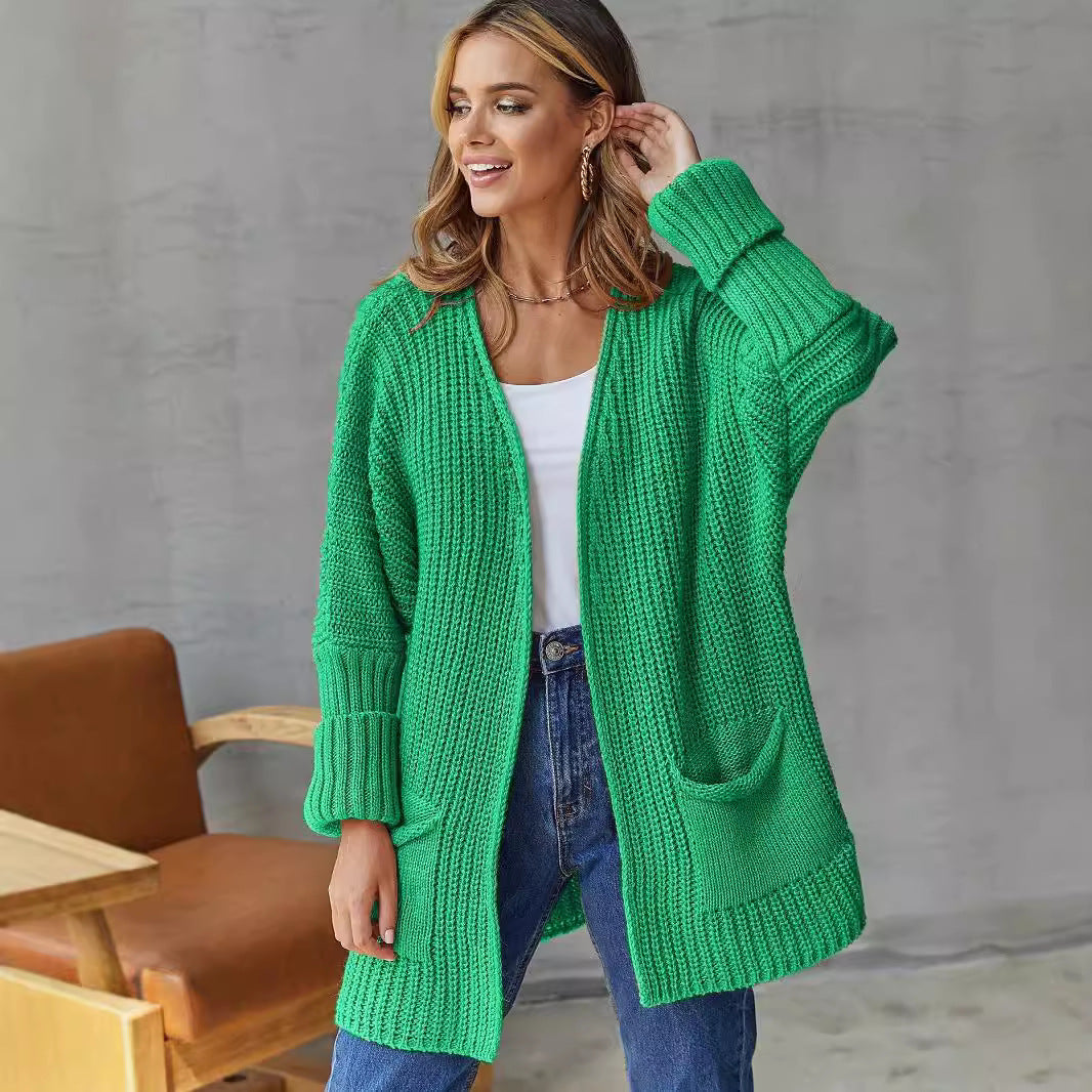 Damen Strickjacke Offene Front Große Taschen Norvielle - Norvielle