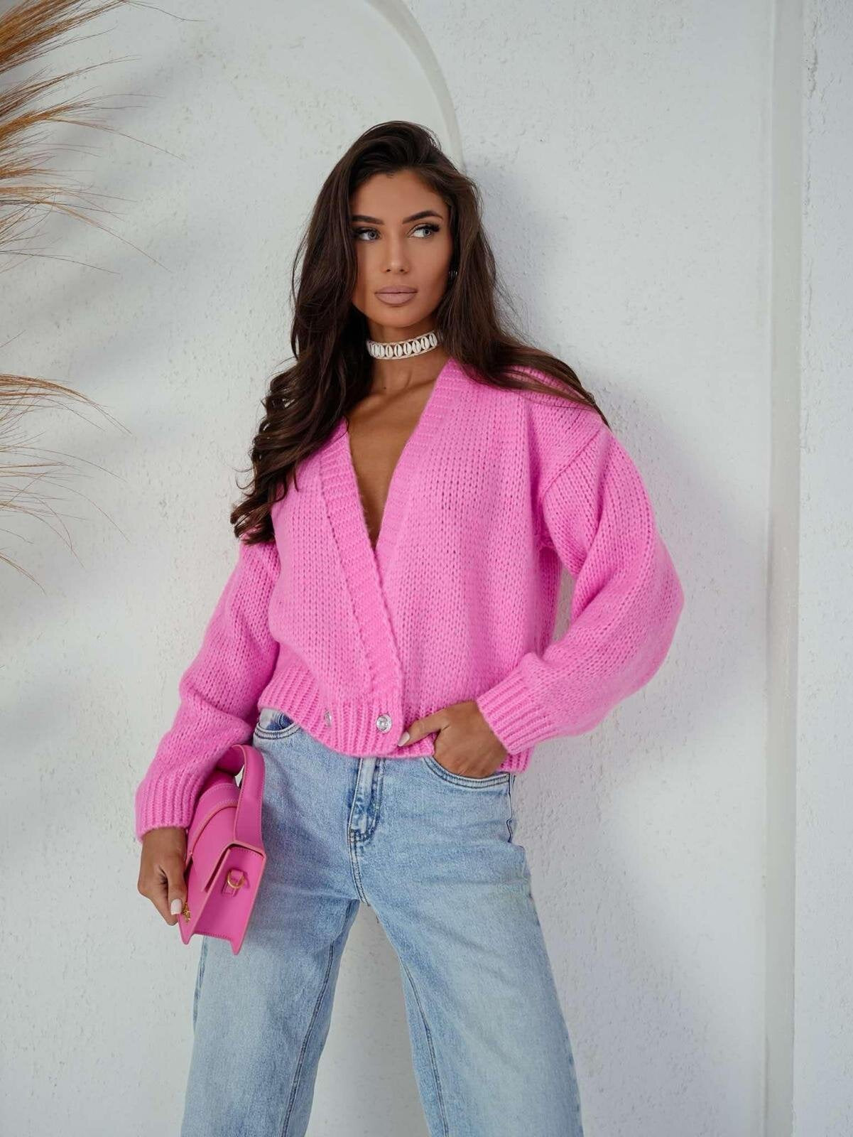 Damen Strickcardigan Weit Modisch Knöpfe Beige