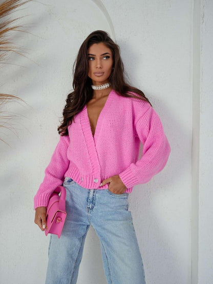 Damen Strickcardigan Weit Modisch Knöpfe Beige