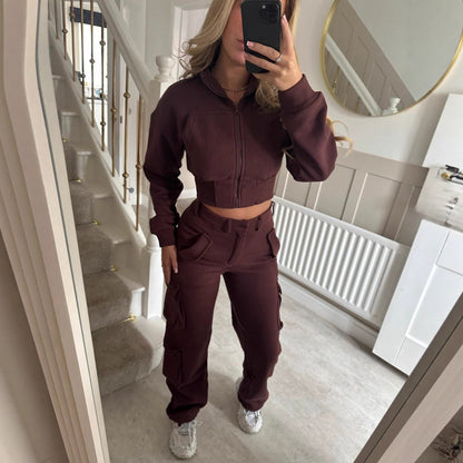 Damen Cropped Jacken Set Cargo Hosen Norvielle
