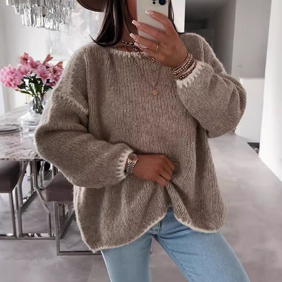 Damen Oversized Strickpullover mit Kontrastakzenten Norvielle - Norvielle