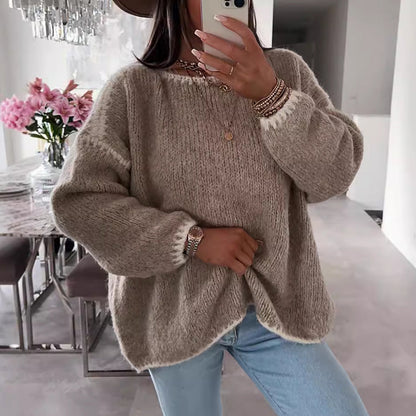 Damen Oversized Strickpullover mit Kontrastakzenten Norvielle - Norvielle