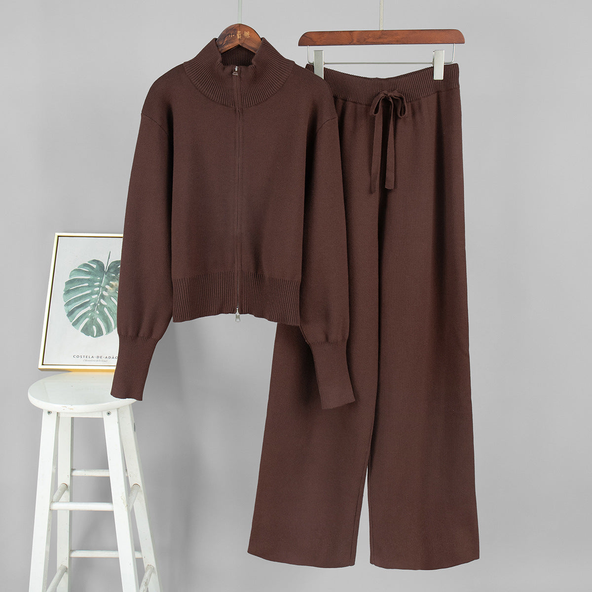 Damen Strickensemble Weites Modell Mit Zip Kragen Norvielle