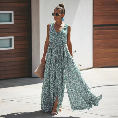 Damen Maxi-Kleid Floralmuster Hochschlitz Norvielle