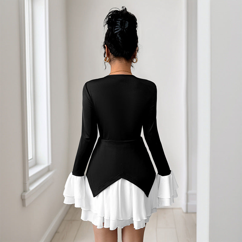 Damen Wickelkleid mit Volantärmeln und V-Ausschnitt