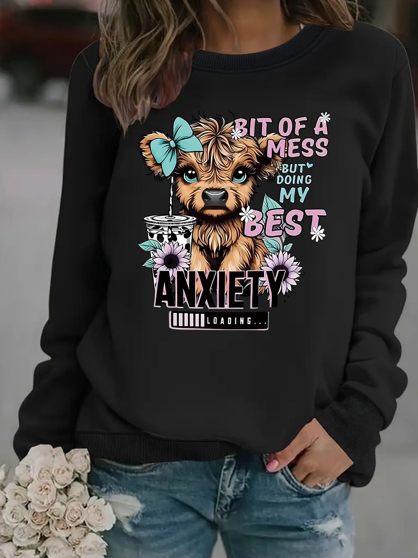 Damen Sweatshirt Hundedesign Motiv Weich