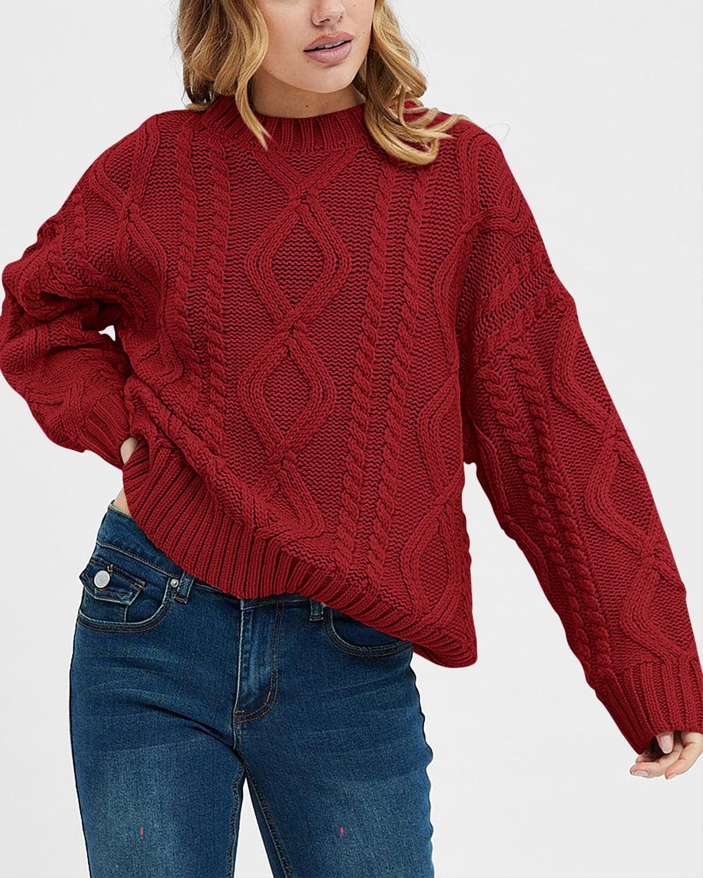 Damen Pullover Grobgestrickt Zopfmuster Norvielle