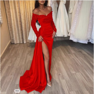 Damen Abendkleid Schimmernder Rock Glitzer Ärmel Norvielle