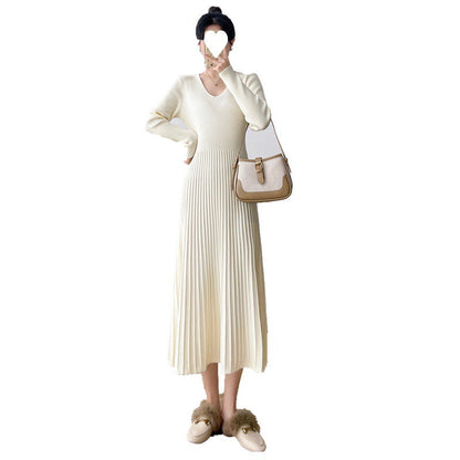 Damen Maxikleid Rippstruktur V-Ausschnitt Elegantes Norvielle