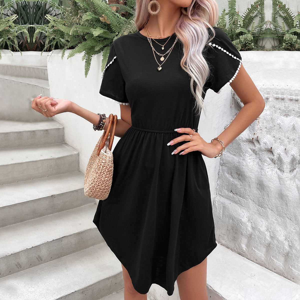 Damen Sommerkleid Elastischer Bund Dekorative Ärmel Norvielle - Norvielle