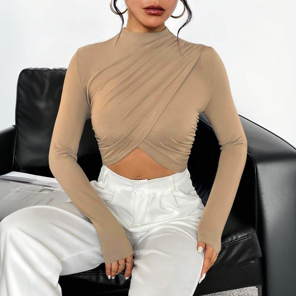 Damen Langarm Crop- Asymmetrisch Stehkragen Norvielle - Norvielle