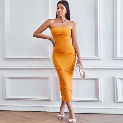 Damen Midikleid Tailliert Schulterfrei Norvielle
