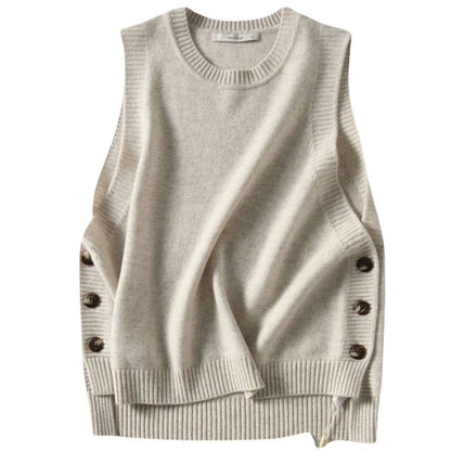 Damen Strickweste Elegantes Design mit Knöpfen Beige