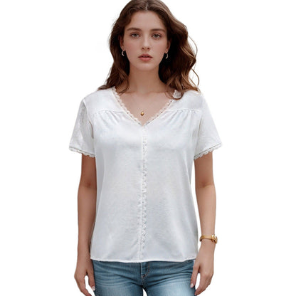Damen Blusenshirt mit Spitzenakzent V-Ausschnitt Norvielle