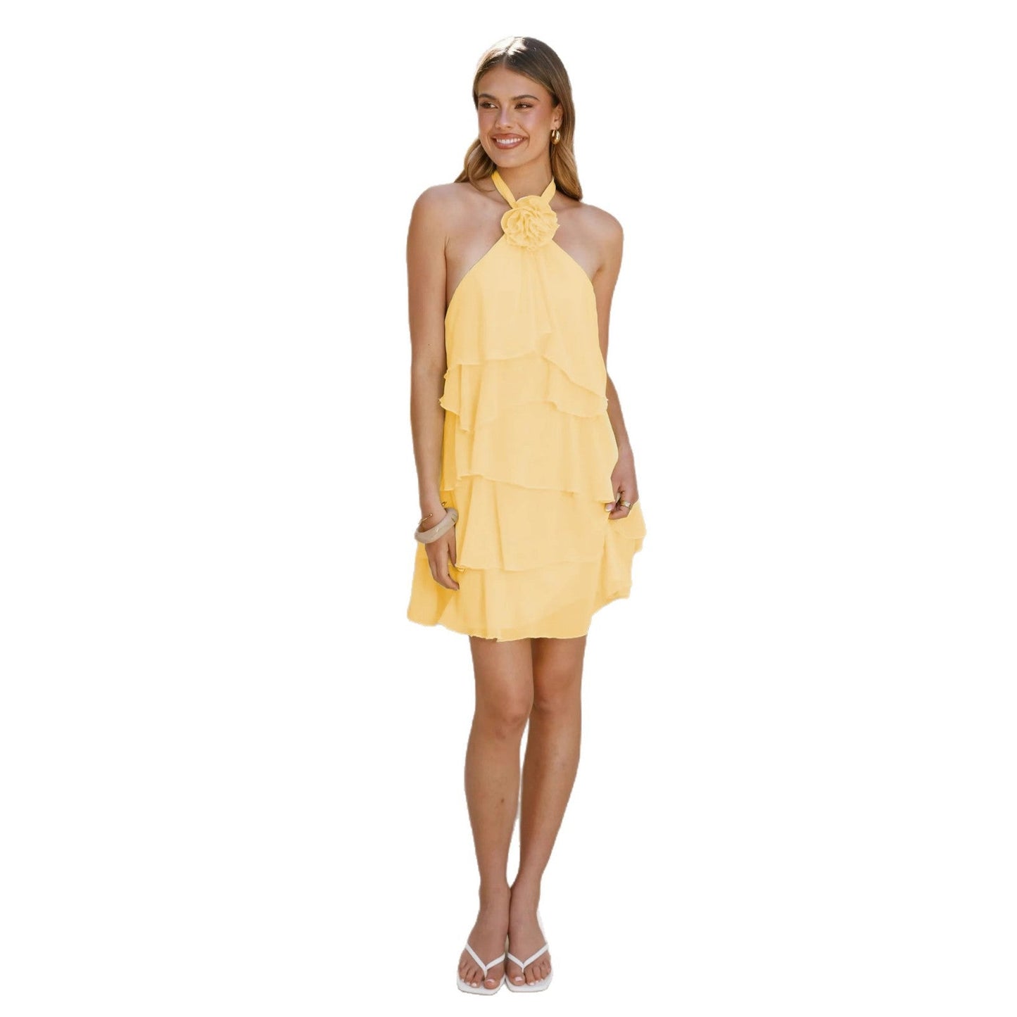 Damen Rüschenkleid Halterneck Mehrlagig Norvielle