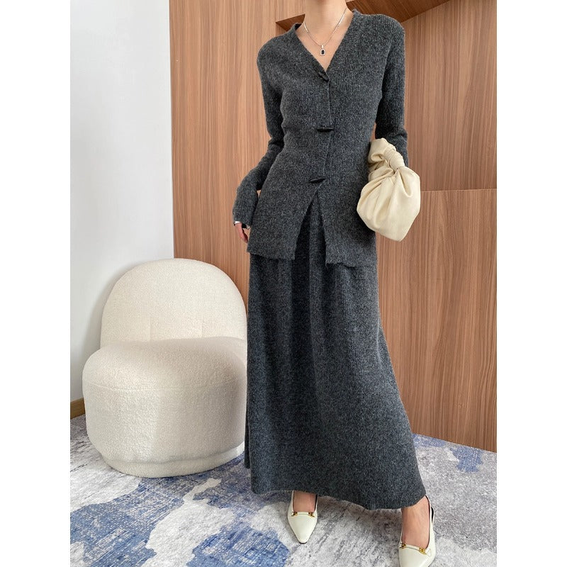 Damen Long-Strickkleid mit Knöpfen Norvielle Elegantes Langkleid - Norvielle