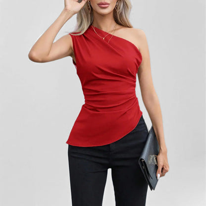 Damen One-Shoulder-Oberteil Raffungen Asymmetrisch Norvielle