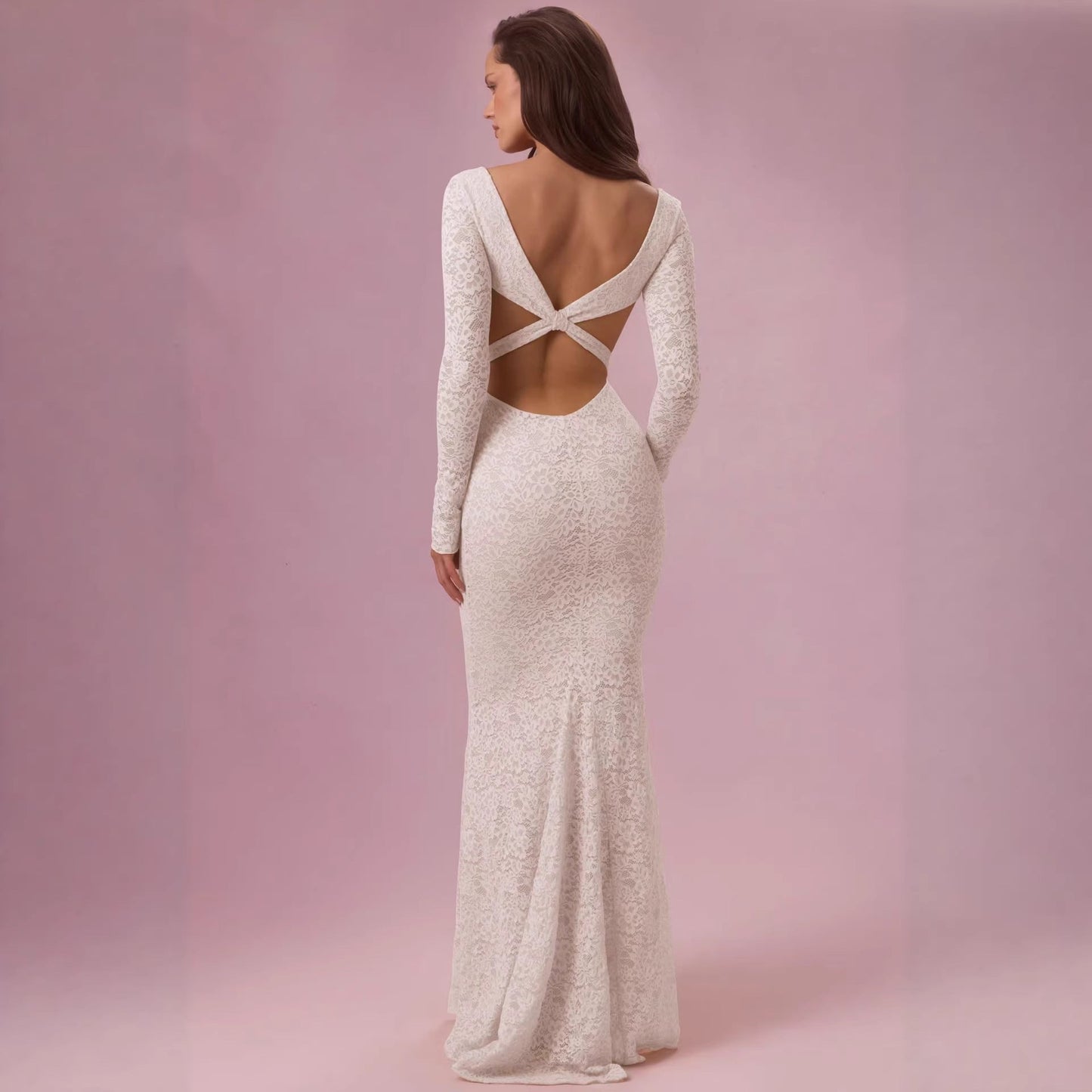 Damen Maxikleid Spitze Tailliert Langarm